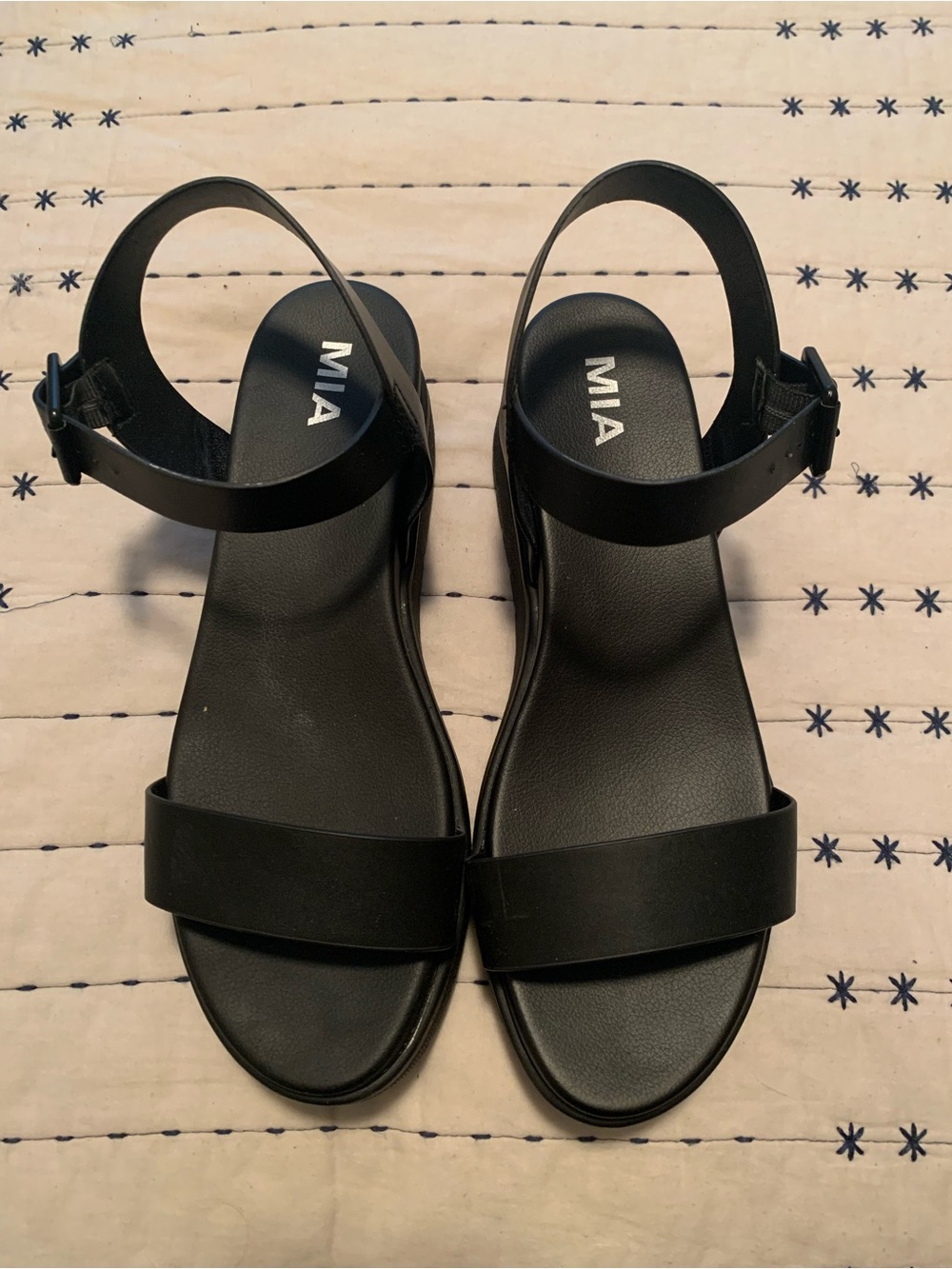 MIA Black Wide-Band Ankle-Strap Sandals
